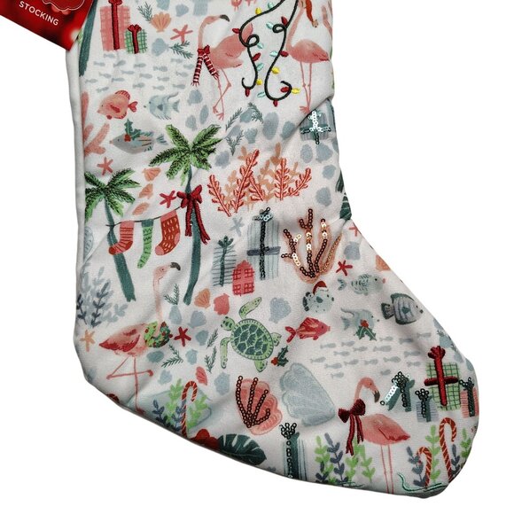 St. Nicholas Square 20 inch Flamingo and Tropical Holiday Christmas Stocking - Picture 2 of 8